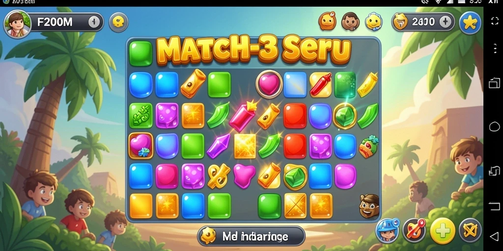Tampilan gameplay F200M yang penuh warna dan menantang.