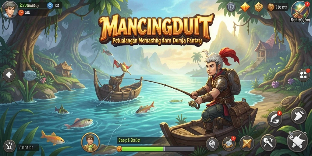Screenshot gameplay MANCINGDUIT yang menampilkan aksi memancing yang menarik.