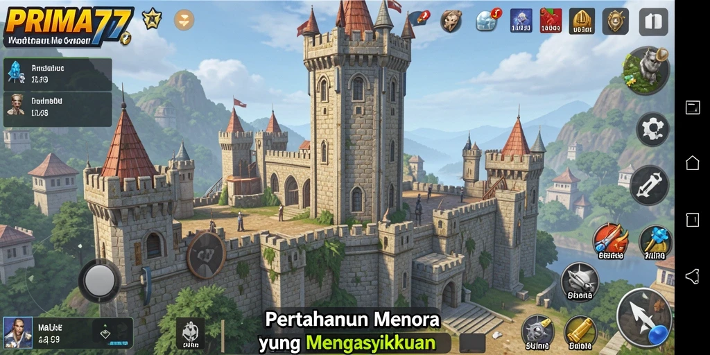 Screenshot gameplay PRIMA77 menampilkan aksi seru Tower Defense.